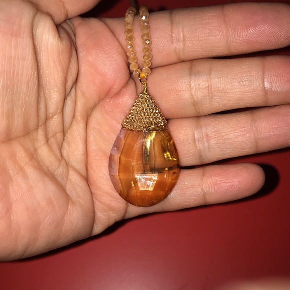 Beaded long necklace citrine color - Picture 6 of 8